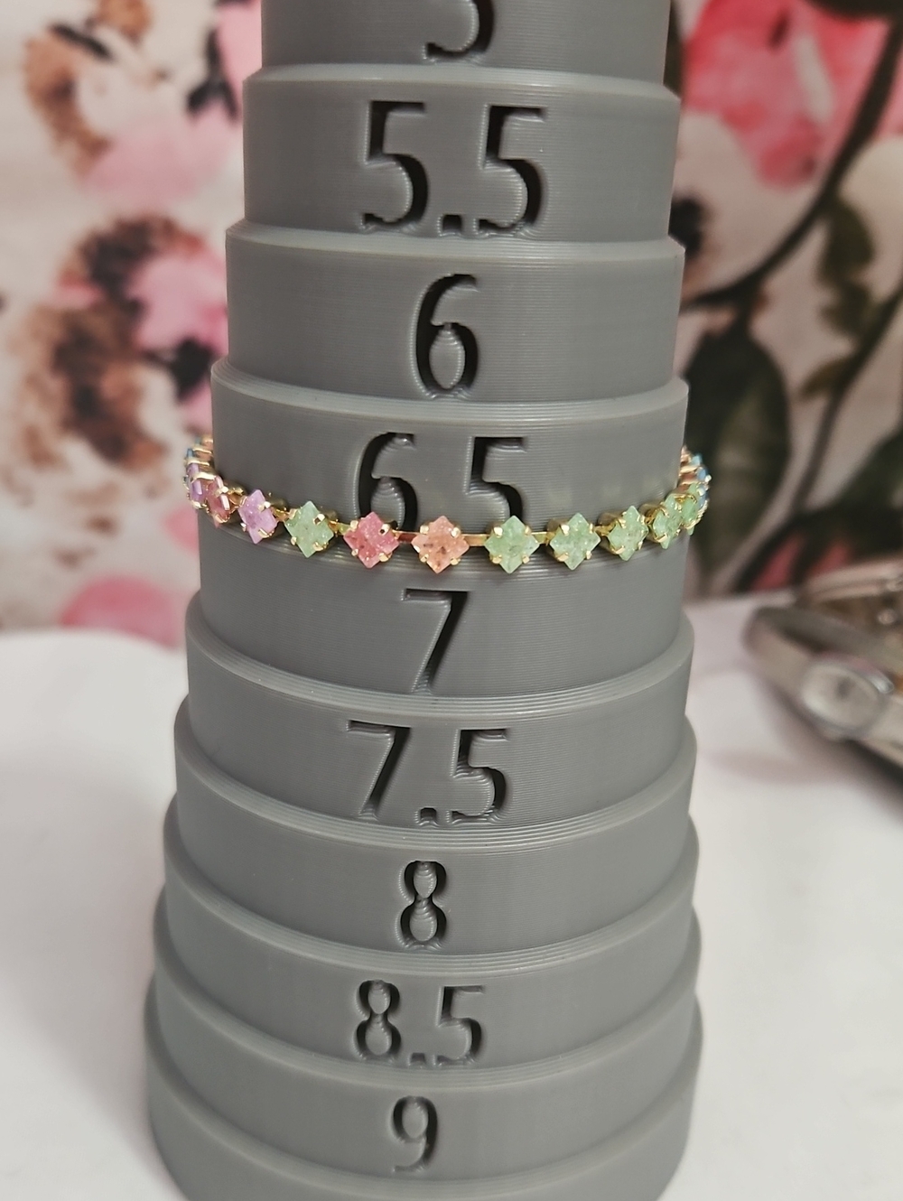 Gold-Plated Multi-Color Pastel Square Stone Tennis Bracelet
